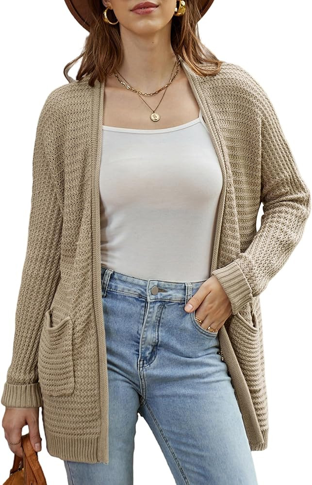 GRACE KARIN Women's 2023 Fall Chunky Long Cardigans Open Front Waffle Knit Sweater Coat Loose Outwea | Amazon (US)