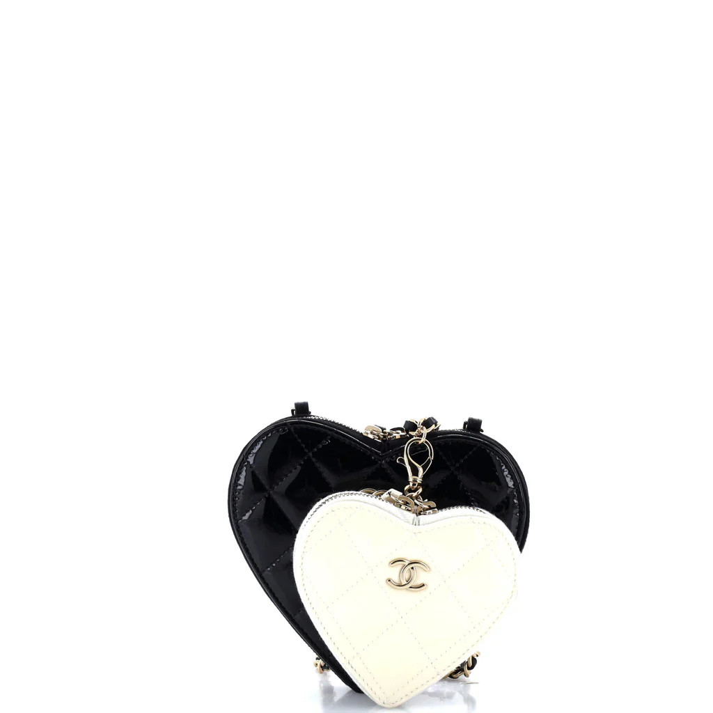 Double Heart Clutch with Chain Quilted Patent | Rebag