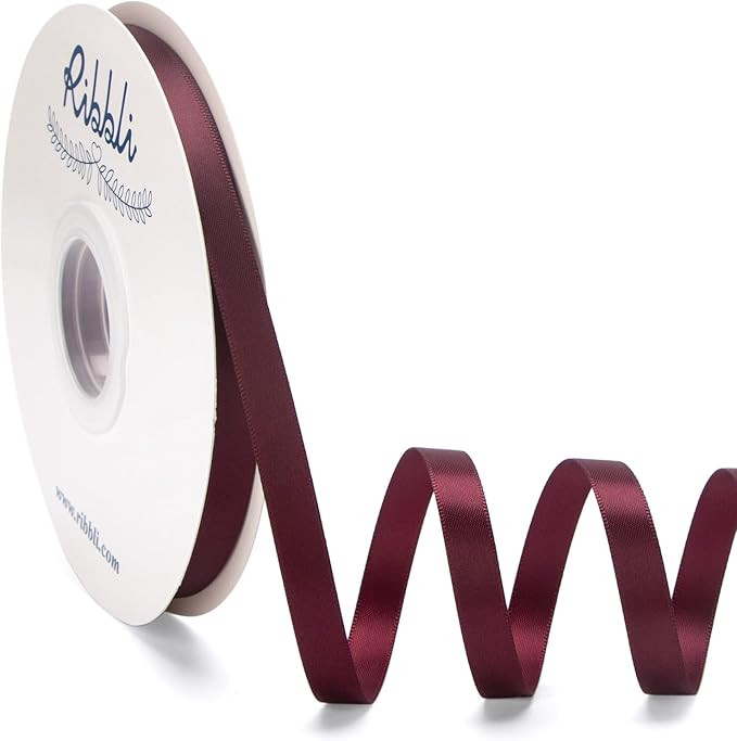 Ribbli Burgundy Satin Ribbon Double Faced Satin 3/8 Inch x Continuous 50 Yards-Dark Burgundy Ribb... | Amazon (US)