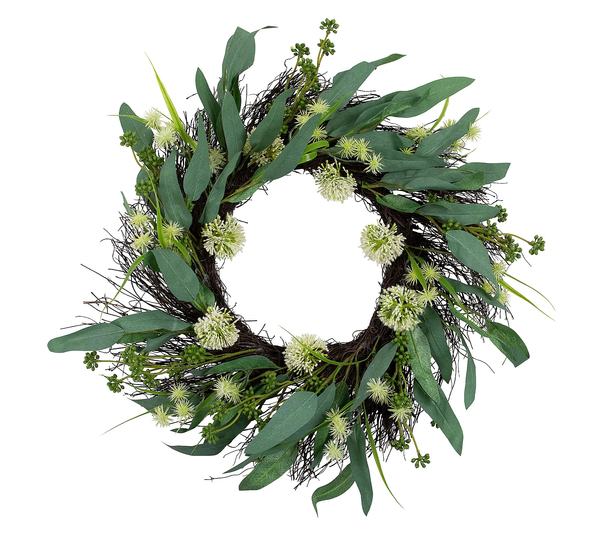 Northlight Olive Leaf and Floral Twig Spring Wr eath - 23 | QVC