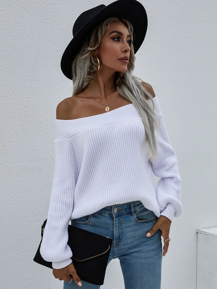 Off-Shoulder Rib-Knit Sweater | Valomie Boutique