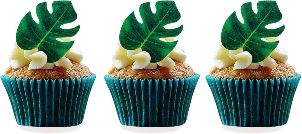 48pcs Edible Tropical Turtle Leaves Cupcake Toppers, CGHCEAI  Palm Leaves Cake Decoration For Ha... | Amazon (US)