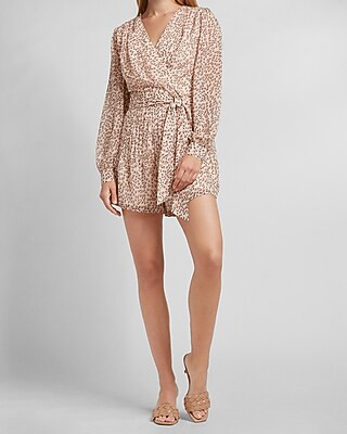 Leopard Puff Sleeve Wrap Front Romper | Express