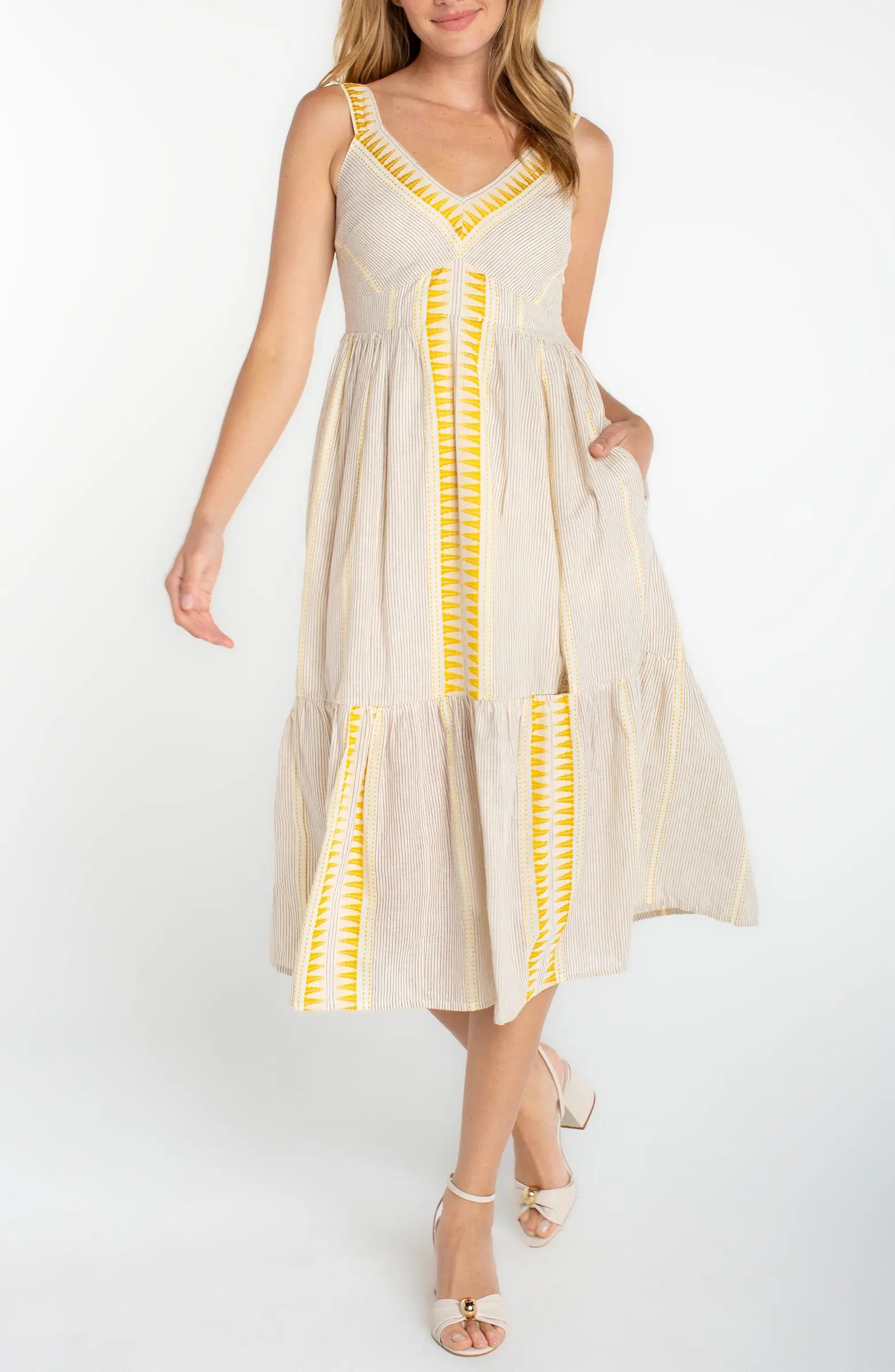 Liverpool Embroidered Sleeveless Midi Dress | Nordstrom | Nordstrom