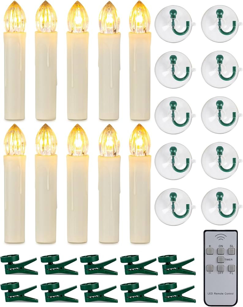 Homemory 10 PCS LED Window Candles with Remote Timer, Battery Operated Flameless Taper Christmas ... | Amazon (US)