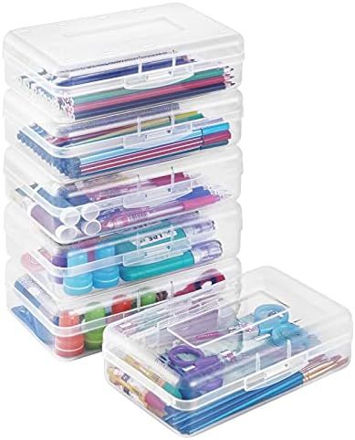 Sooez 6 Pack Clear Pencil Box, Plastic Large Capacity Pencil Boxes Plastic Boxes with Snap-tight ... | Amazon (US)