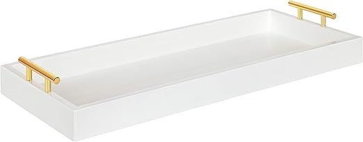 Kate and Laurel Lipton Narrow Decorative Tray with Polished Metal Handles, White and Gold | Amazon (US)