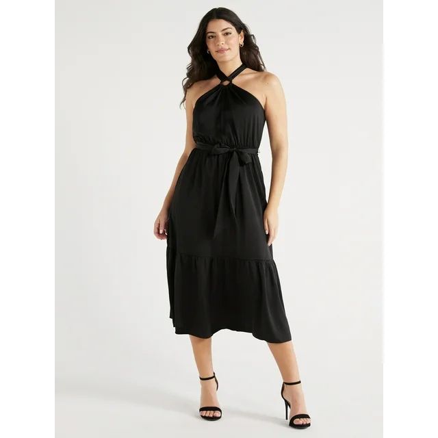 Sofia Jeans Women's O-Ring Halter Dress, Mid Calf Length, Sizes XS-XXXL | Walmart (US)