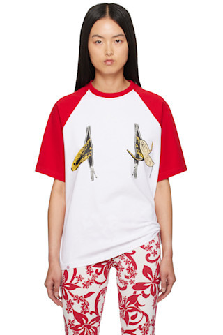 Charles Jeffrey LOVERBOY - White & Red Graphic Raglan T-Shirt | SSENSE