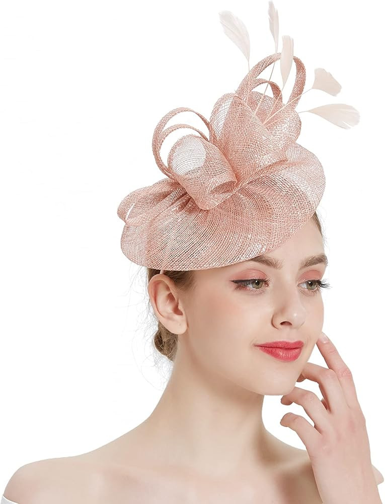 Women Sinamay Fascinators Derby Tea Party Wedding Flower Feathers Headpiece with Headband Clips | Amazon (US)
