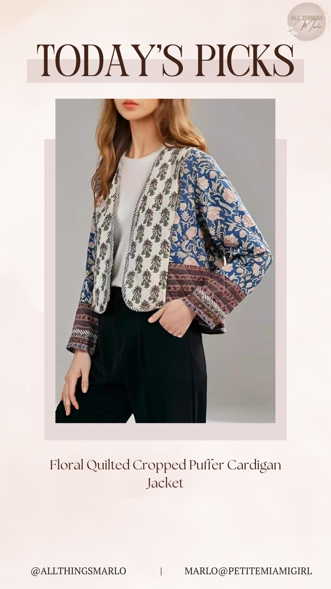 Floral Quilted Cropped Puffer Cardigan Jacket 

 #LTKootd #LTKPetite #LTKTravel