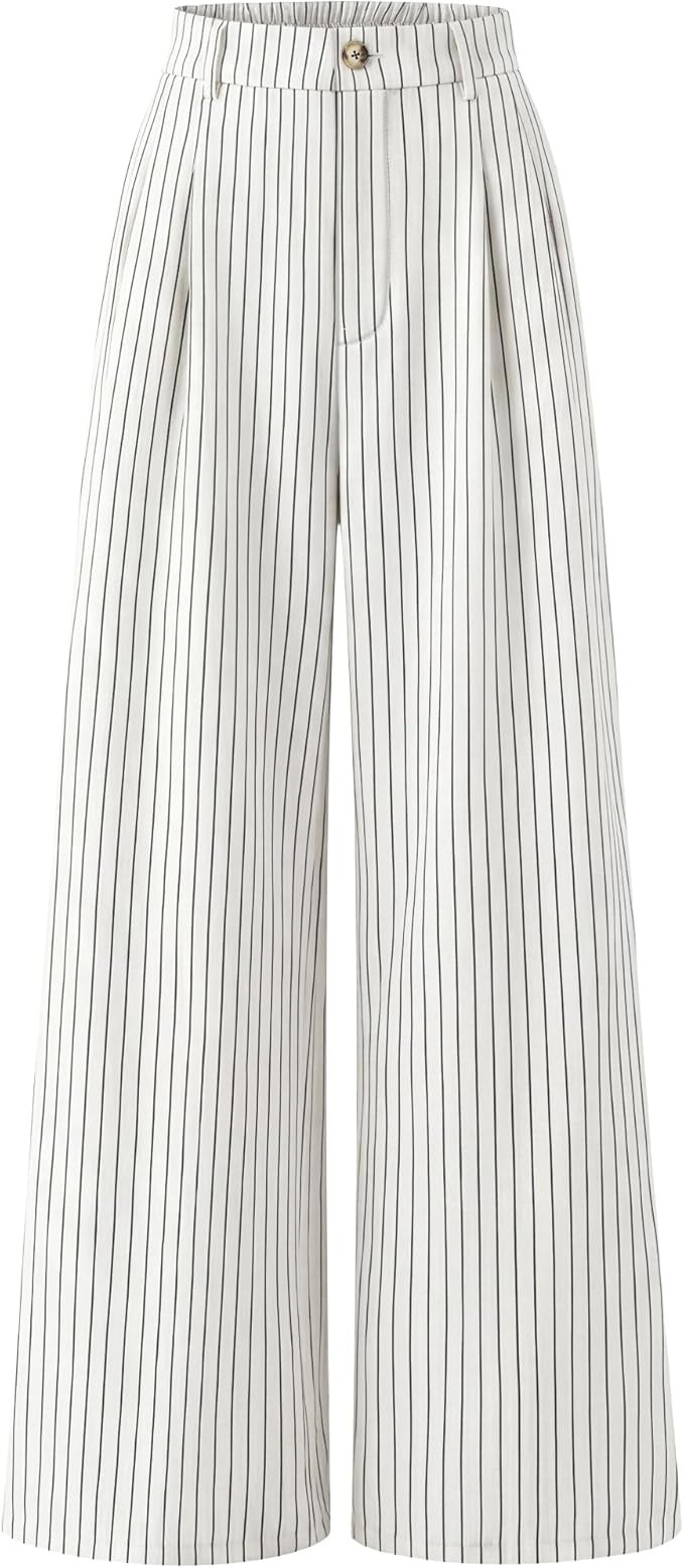 ZESICA Women's Wide Leg Striped Palazzo Pants 2026 High Waist Straight Business Work Dressy Slack... | Amazon (US)