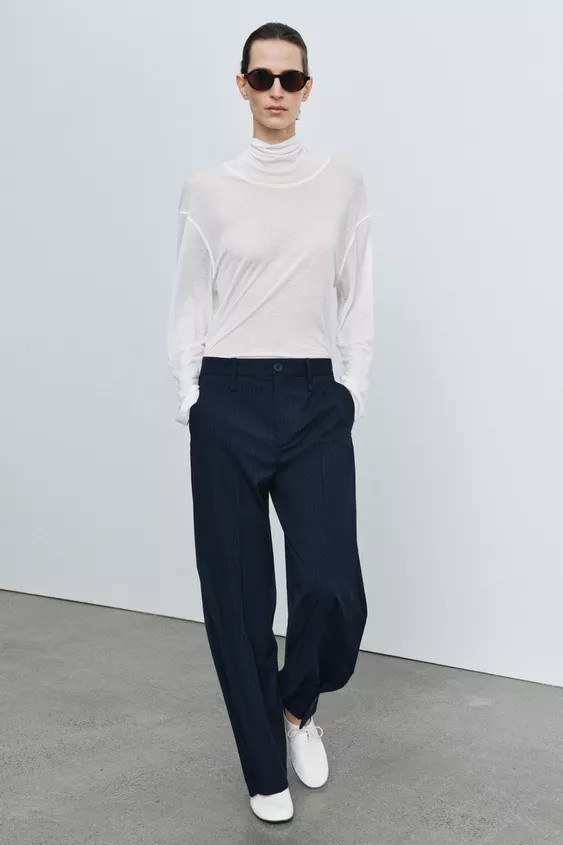 STRIPED TROUSERS WITH BUTTONS AT HEM ZW COLLECTION | Zara UK