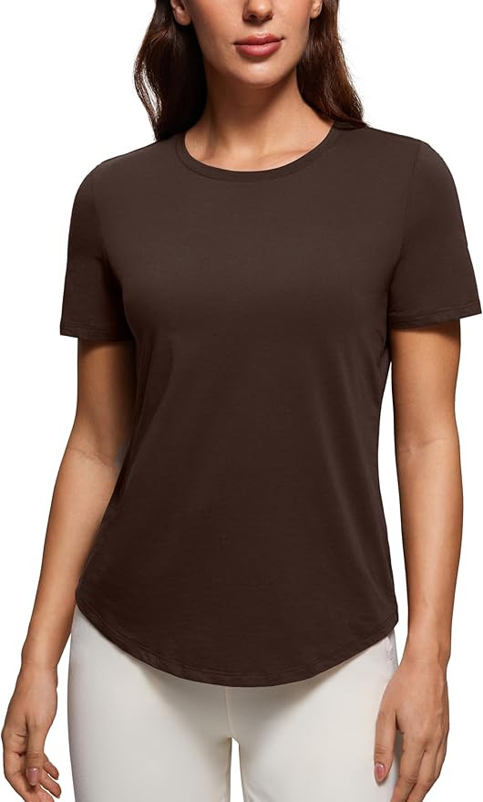 CRZ YOGA Pima Cotton Crewneck T-Shirts for Women - Workout Casual Yoga Athletic Short Sleeve Shir... | Amazon (US)
