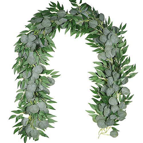 TOPHOUSE 2 Pack Artificial Eucalyptus Garland with Willow Leaves, 6.5 Feet Fake Greenery Vines Swag  | Amazon (US)