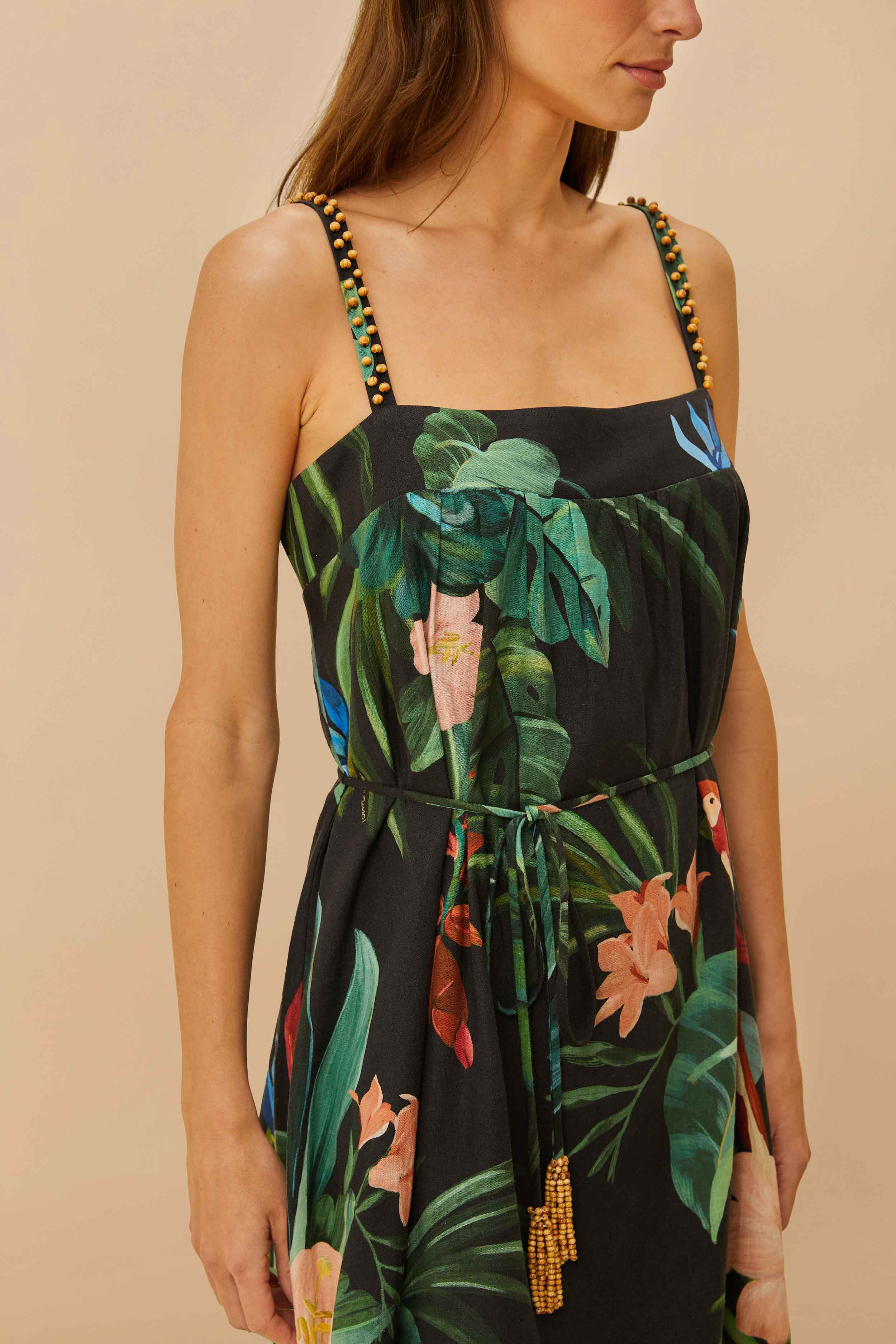 Black Midnight Macaw Fiesta LENZING™ ECOVERO™ Euroflax™ Mini Dress | FarmRio (US)