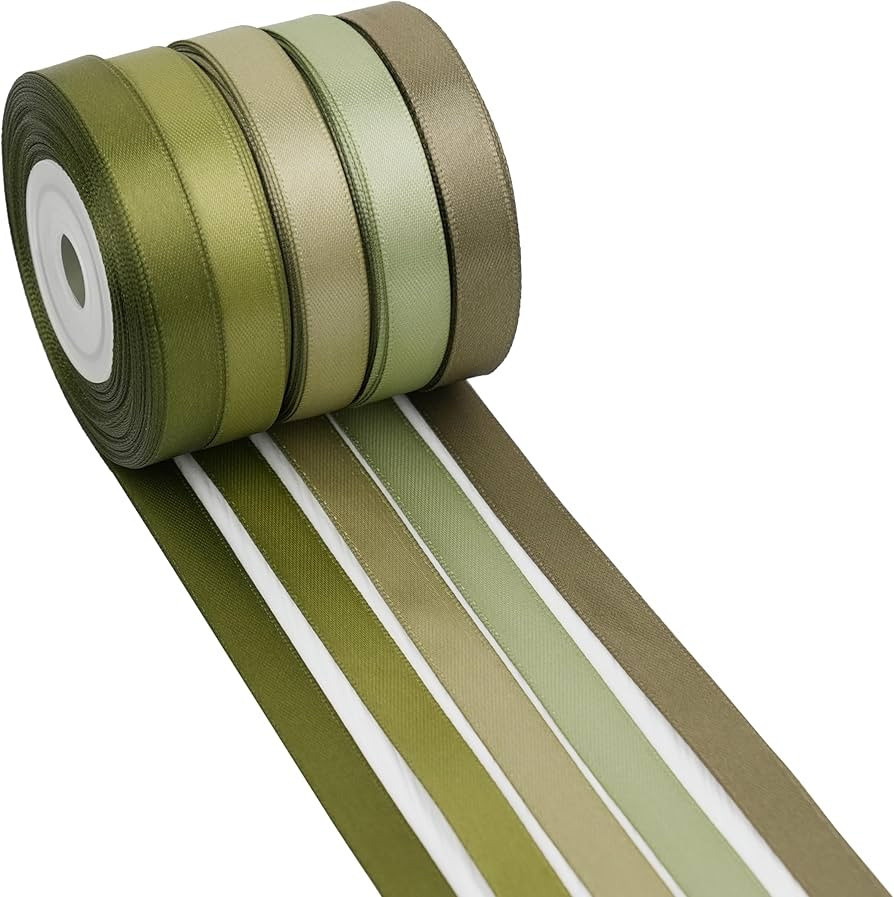 Sage Green Ribbon 3/8 Inch Moss Green Satin Ribbon 5 Rolls Sage Ribbon for Wedding Green Ribbon f... | Amazon (US)