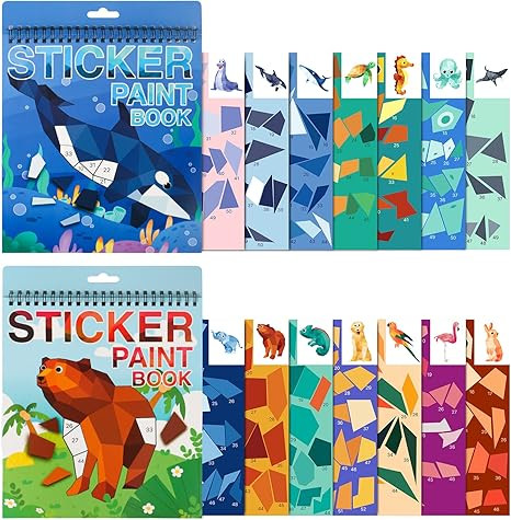 2PCS Crafts for Kids Ages 4-8,8-10 Sticker Paint Number Books Sticker Books for Kids Animal and O... | Amazon (US)