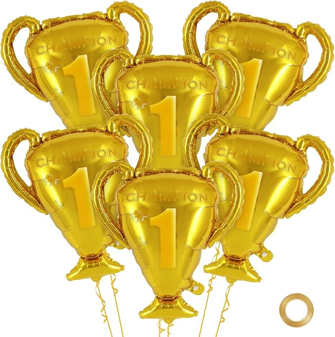 6 Pcs Champion Trophy Balloons, Gold Champion Aluminum Foil Balloon Mylar Balloons for Birthday S... | Amazon (US)