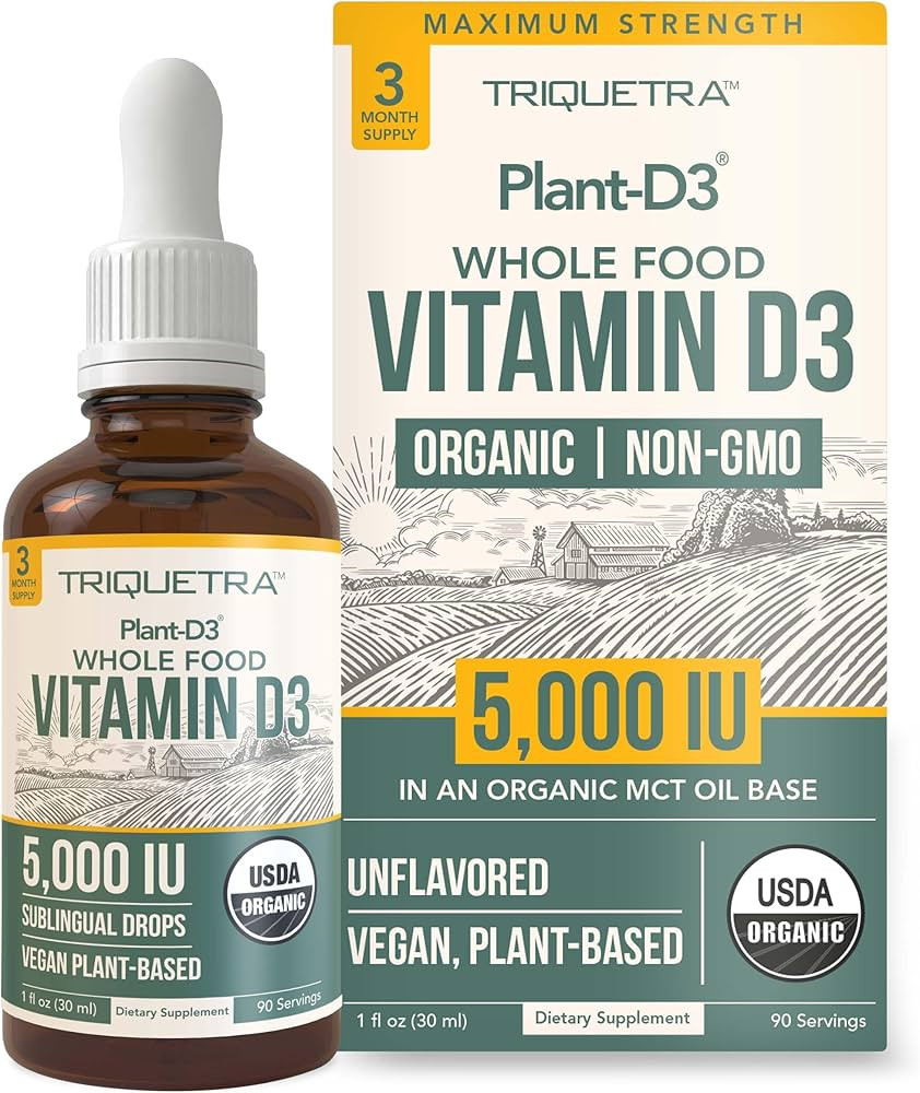 Plant-D3 Organic Vitamin D3 5000 IU - Vegan, Max Strength Sublingual Liquid D3 Drops - 200% Highe... | Amazon (US)