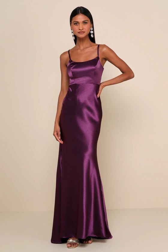 Make You Shine Dark Purple Satin Mermaid Maxi Dress | Lulus