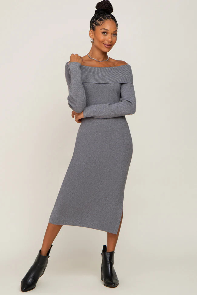 Heather Grey Off Shoulder Sweater Dress | PinkBlush Maternity