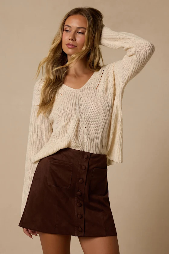 Earnshaw Dark Brown Suede Button-Front Mini Skirt | Lulus