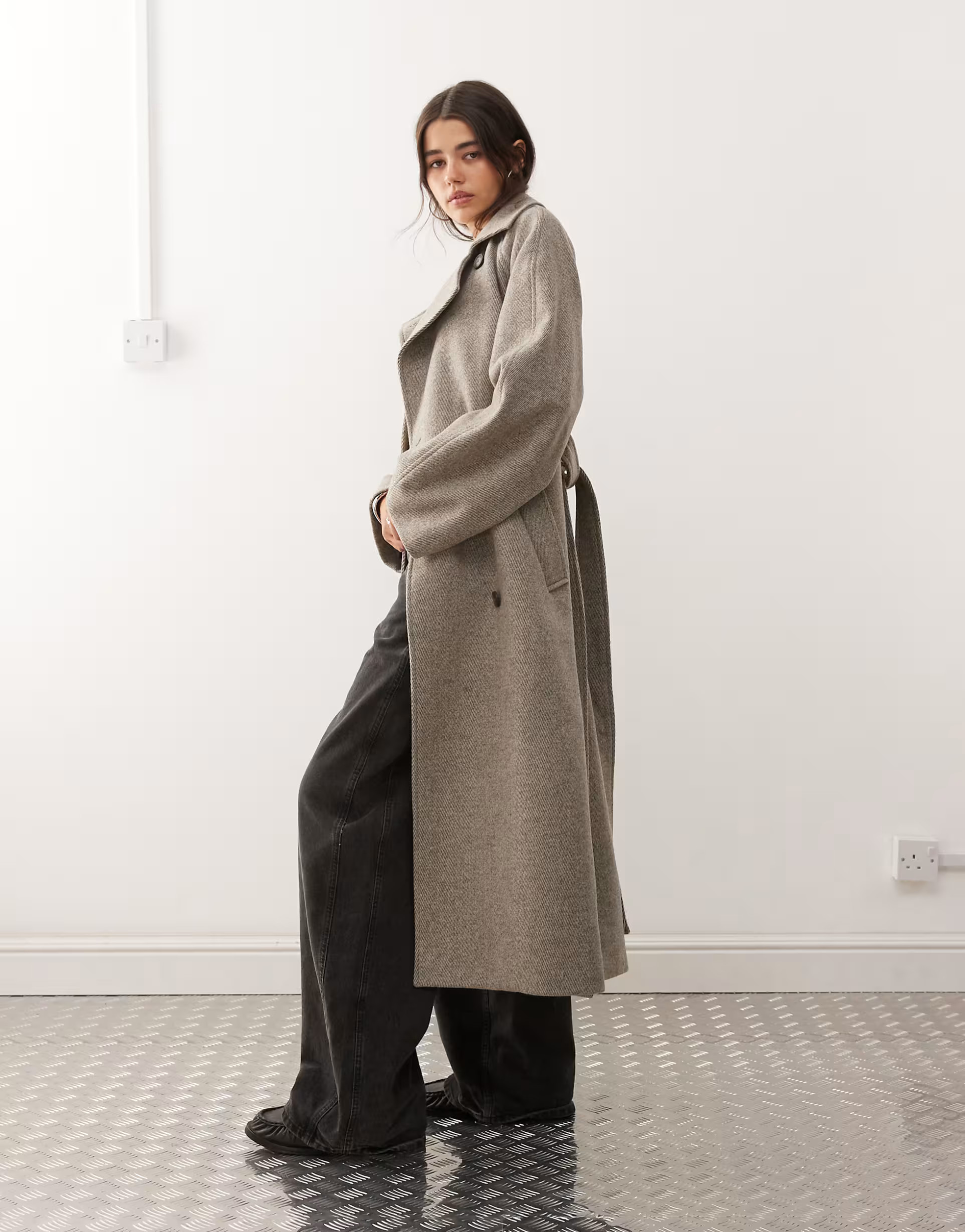 Weekday Kia wool blend oversized coat with tie waist detail in mole melange | ASOS | ASOS (Global)