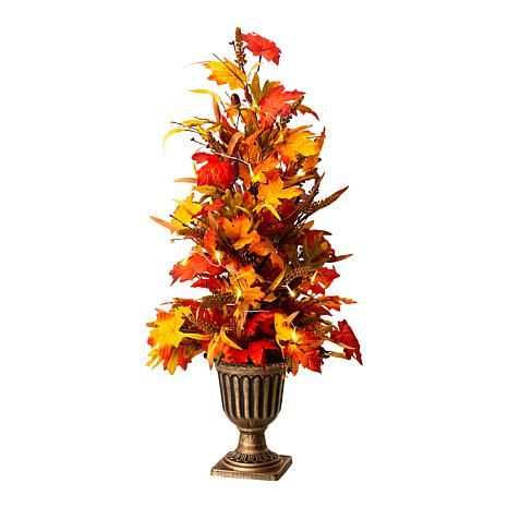 Glitzhome Fall Lighted Maple Leaves Urn Potted Porch Tree w/ 20 Lights - 20648838 | HSN | HSN