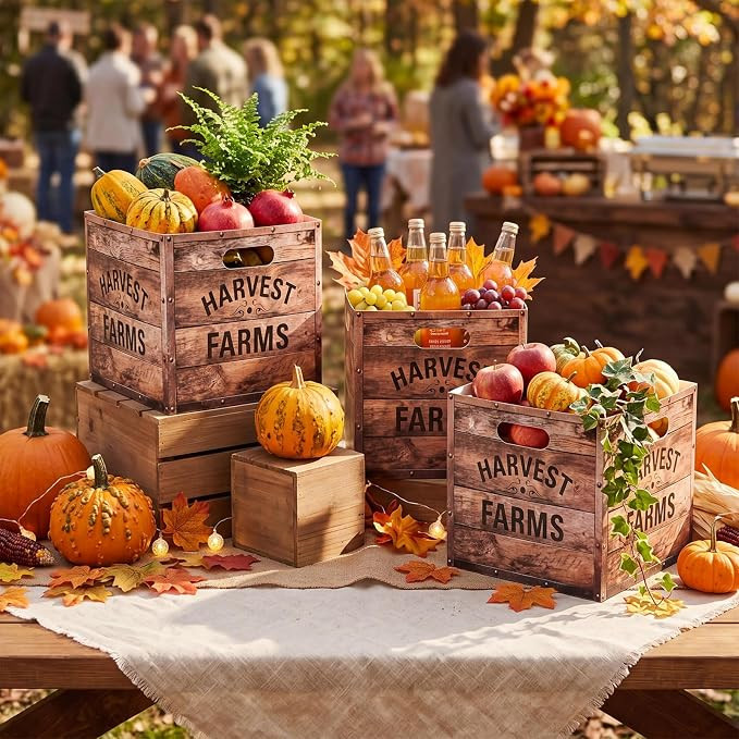 Novabright 3 Pcs Fall Apple Decor Apple Orchard Boxes, Rustic Harvest Farm | Amazon (US)