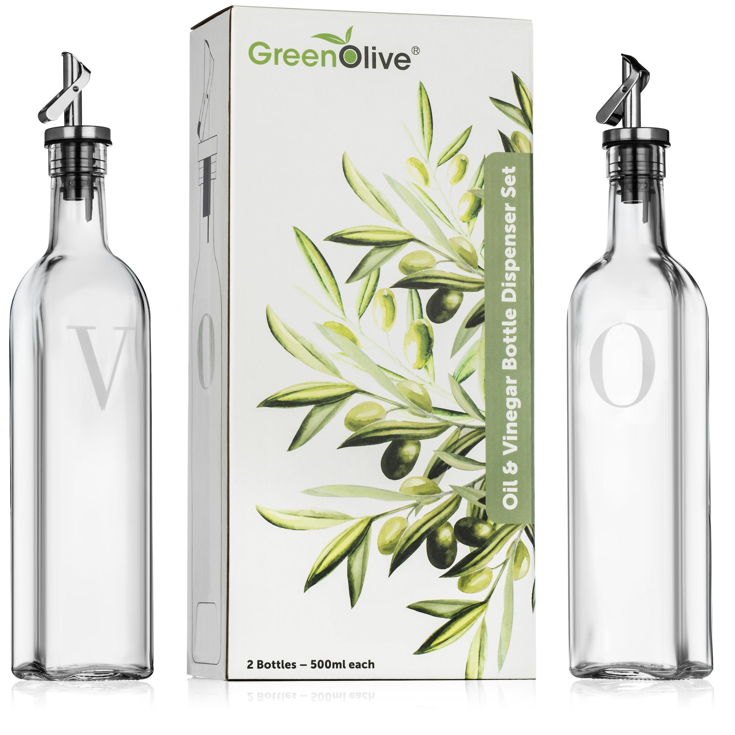 GreenOlive Oil and Vinegar Bottle Dispenser Set - 17 oz. No Drip BPA Free Spout, Cruet Set For Ki... | Walmart (US)