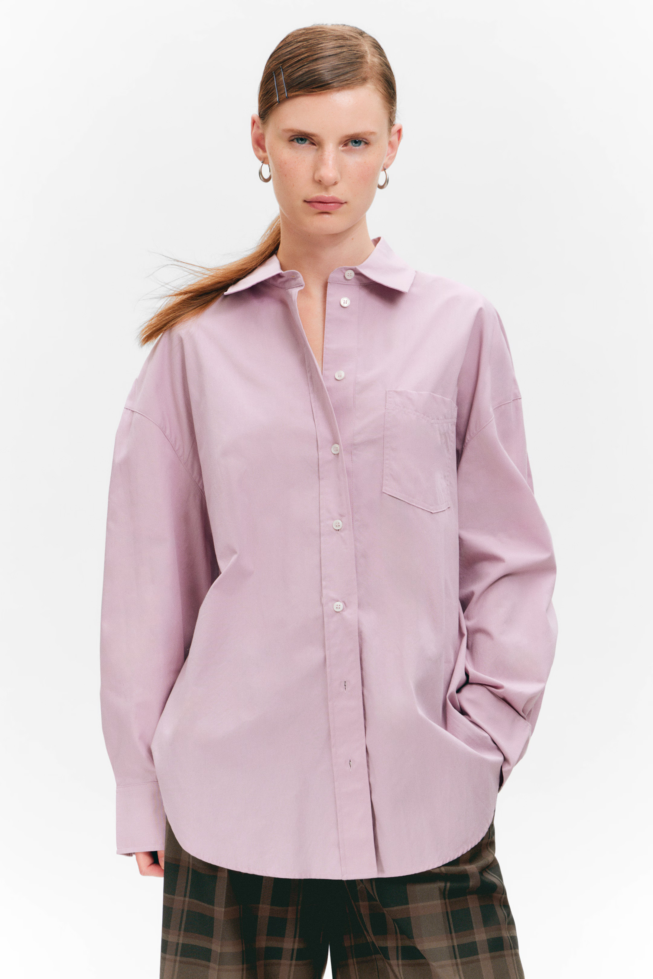 Oversized Langarmhemd aus Baumwolle  - Altrosa - Ladies | H&M AT | H&M (DE, AT, CH, NL, FI)