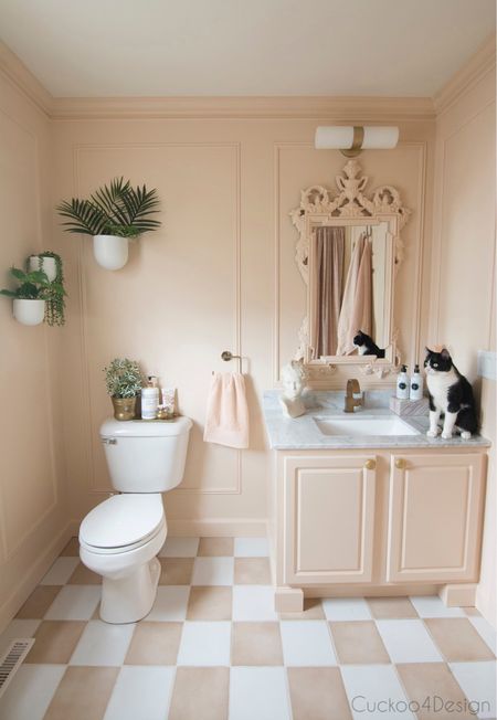 Still loving my daughter’s blush bathroom with the wall planters. I simply painted everything, including the vintage mirror in the same color called Strawberry Malt. The vanity light was painted goldd

#LTKHome #LTKStyleTip