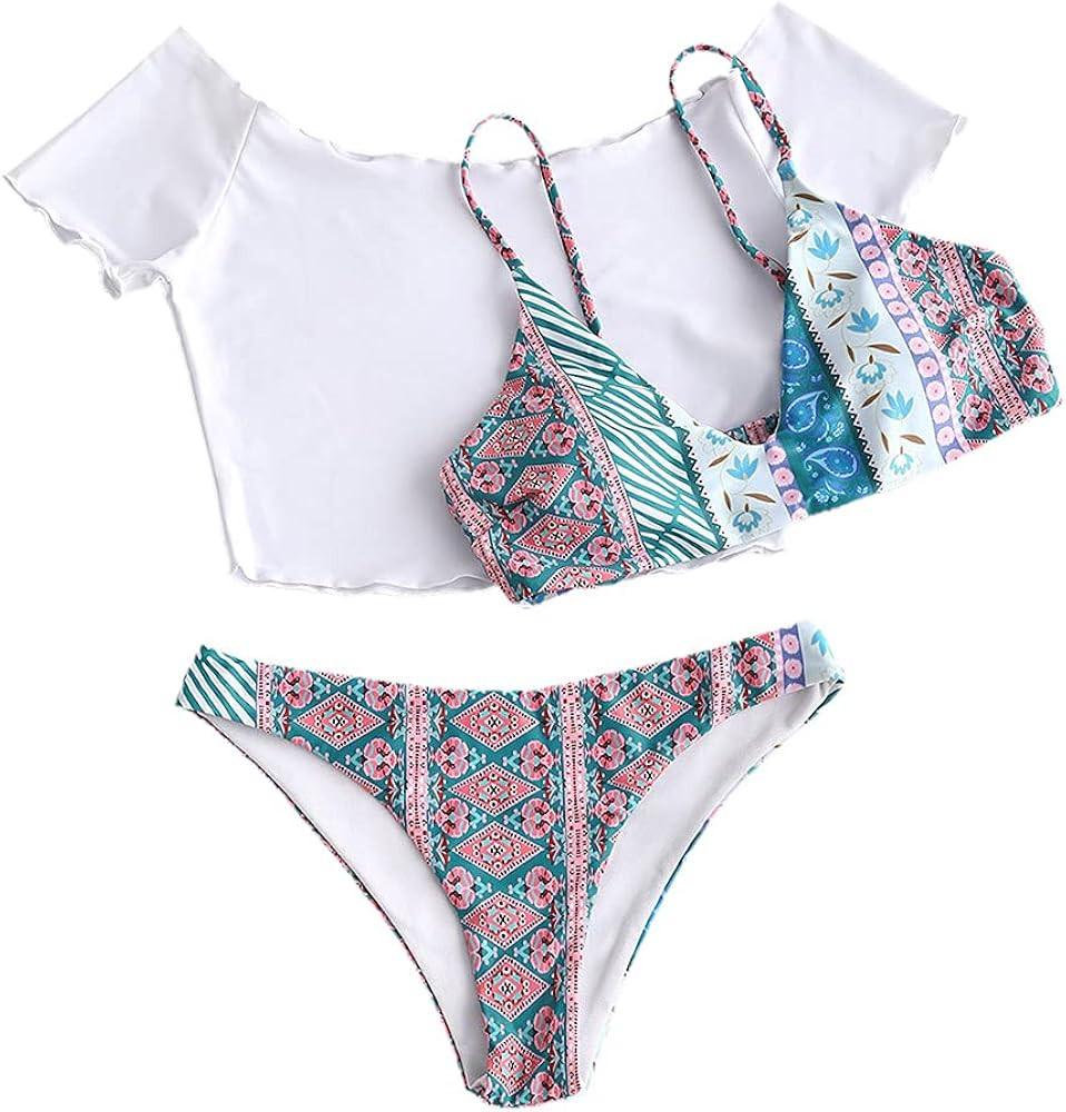 ZAFUL Women's Solid Spaghetti Strap Bralette Bikini Set Two Piece Swimsuit | Amazon (US)