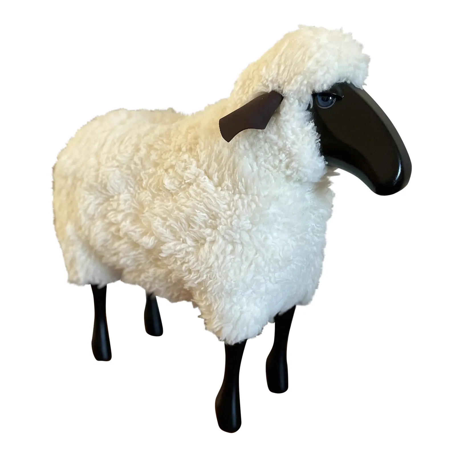 Lalanne Style Life-Size Carved Wood and Sheepskin Sheep Stool or Statue | Chairish