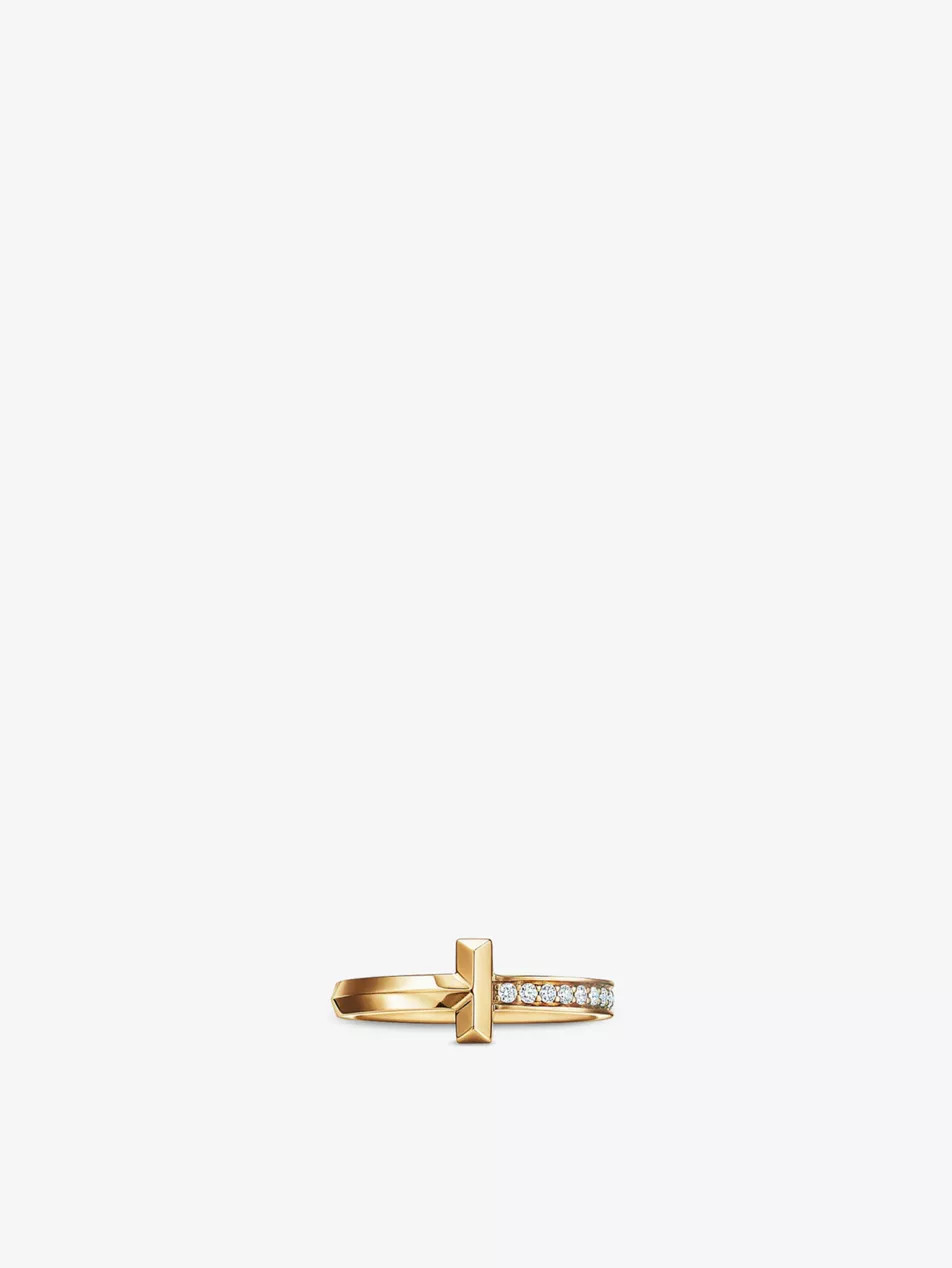 Tiffany T T1 Narrow 18ct yellow-gold and 0.08ct diamond ring | Selfridges