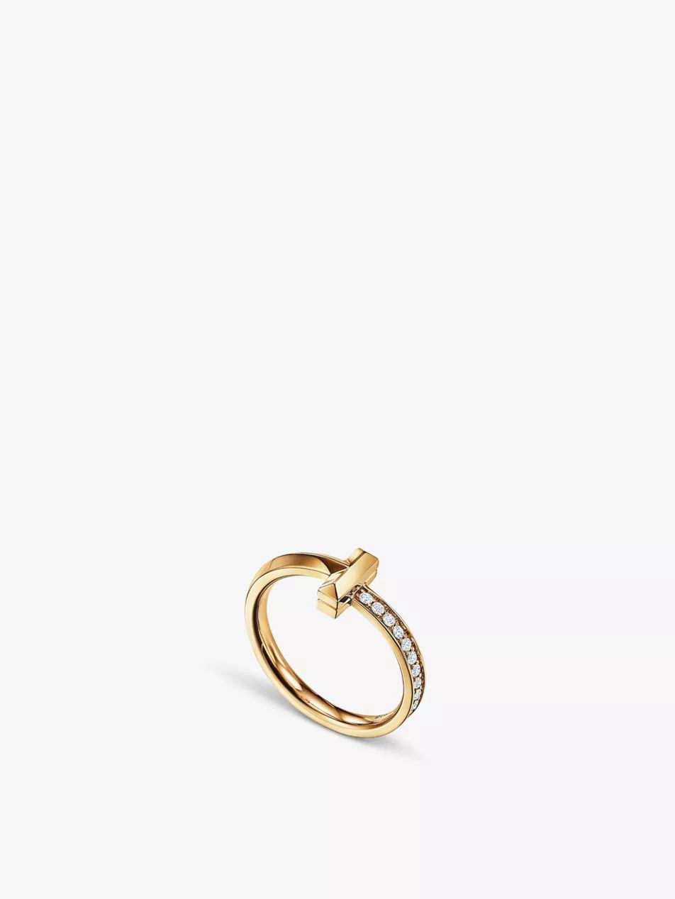 Tiffany T T1 Narrow 18ct yellow-gold and 0.08ct diamond ring | Selfridges