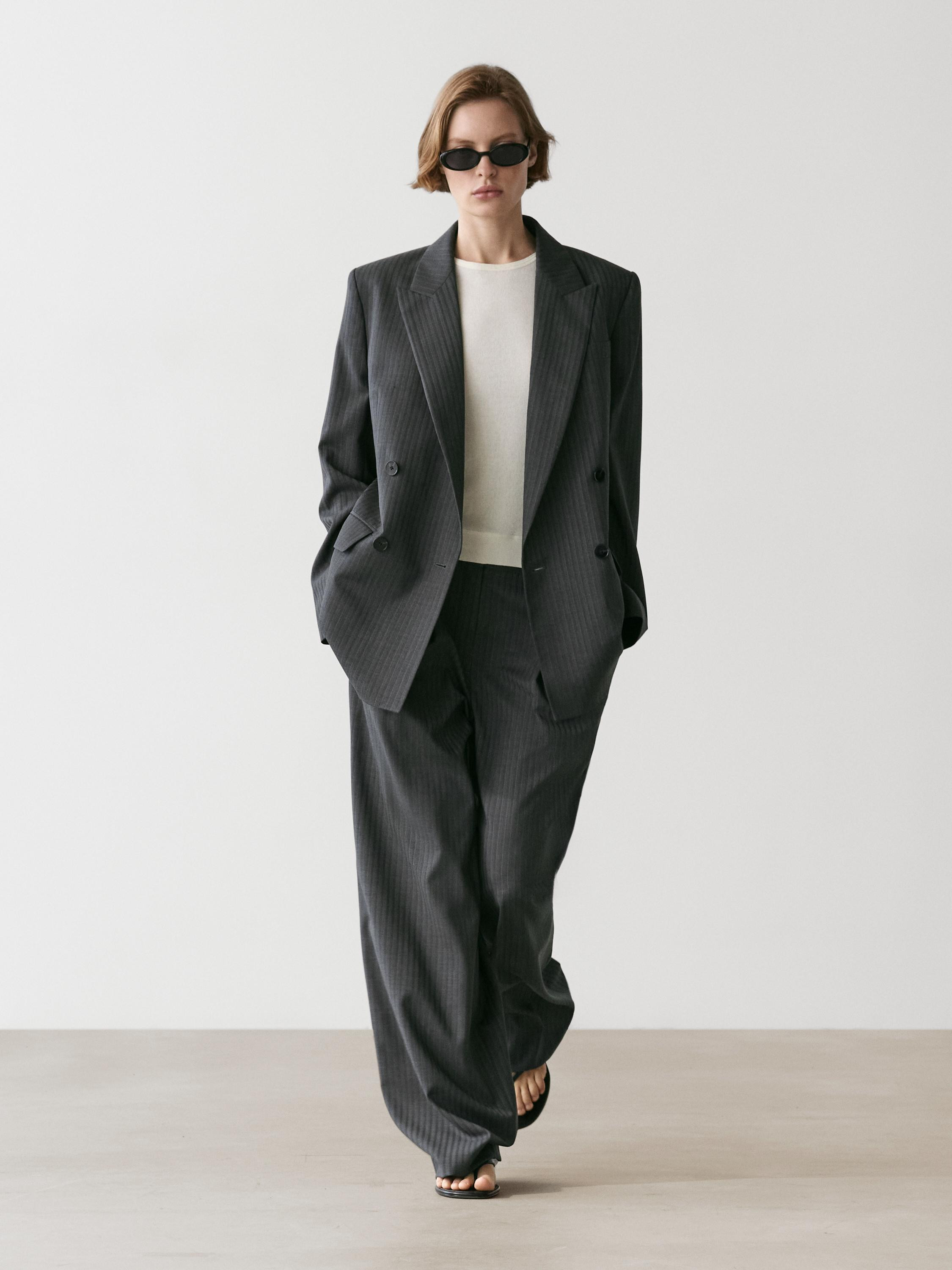 Pinstripe cool wool blend suit blazer | Massimo Dutti UK