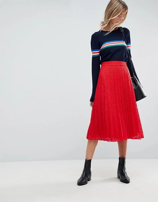 ASOS Pleated Lace Midi Skirt | ASOS UK