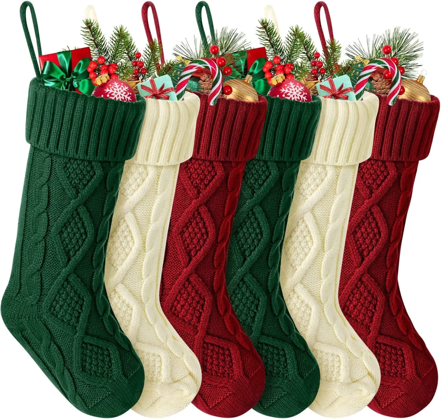 COWIN 6 Pack Knit Christmas Stockings, 18" Cable Knitted Stocking Decorations Xmas Rustic Farmhou... | Walmart (US)