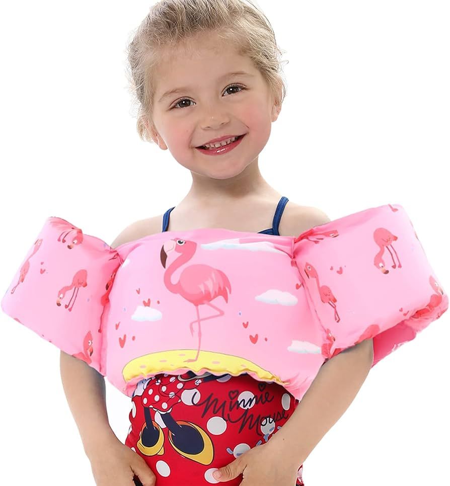 Toddler Swim Vest with Sleeves Cartoon Adjustable Strap Swimming Jacket Pool Floaties for Kids 20... | Amazon (US)