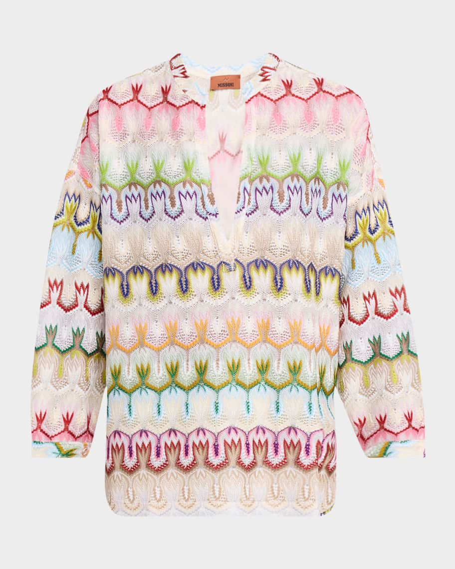 Multi Crochet Knit V-Neck Blouse | Neiman Marcus