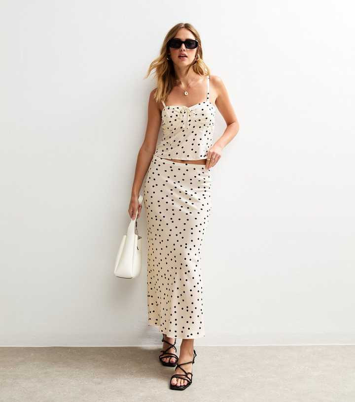 Cream Spot Print Bias Cut Midi Skirt | New Look | New Look (UK)