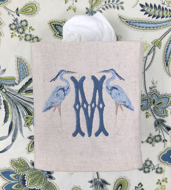 Monogrammed Tissue Box Cover Linen Heron Initial-monogrammed | Etsy | Etsy (US)