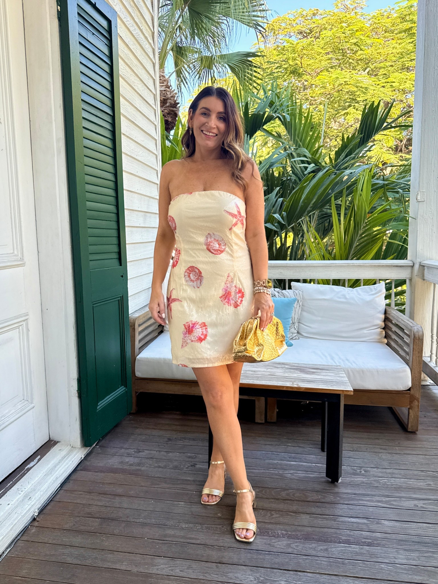 What I’m wearing in Key West! Sequin mini dress, mini dress, sexy dress, gold sandals, gold seashell necklace, gold Melinda Maria earrings, gold clutch, beach vacation outfit inspo, vacation outfit, sandals, beach vacation, Amazon outfits, Amazon fashion

#LTKFindsUnder50 #LTKStyleTip #LTKItBag