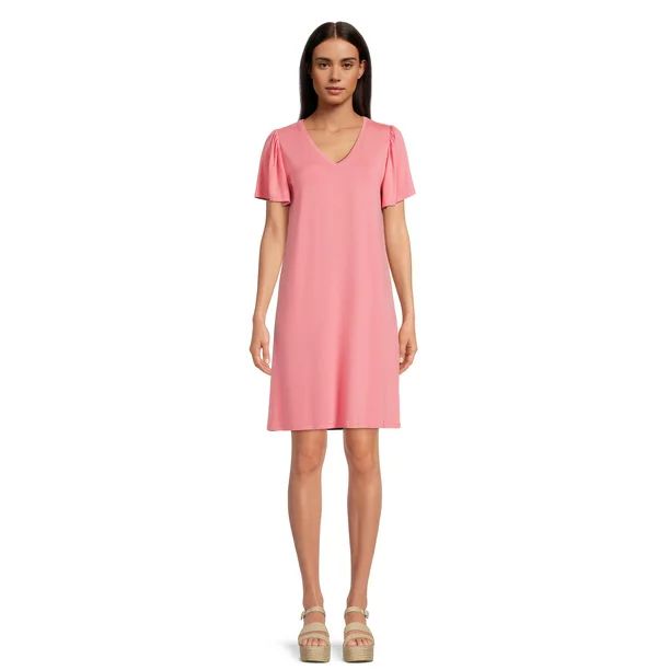 Time and Tru Women's Flutter Sleeve Swing Dress | Walmart (US)