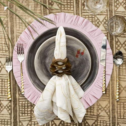 15 Inch Velvet Round Placemat with Ruffle for Dining Table Outdoor Placemats Non-Slip Washable for Gathering, Occasional Decoration and Family Parties Celebrations Set of 4, Pink | Amazon (US)