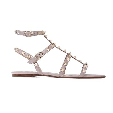 MERUMOTE Women's Rivets Studs Strap Flats Summer Daily Buckle Flat Sandals | Amazon (US)