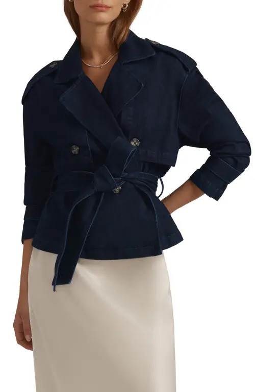 Favorite Daughter The Cropped Charles Denim Trench Coat in Lisbon at Nordstrom, Size Medium | Nordstrom