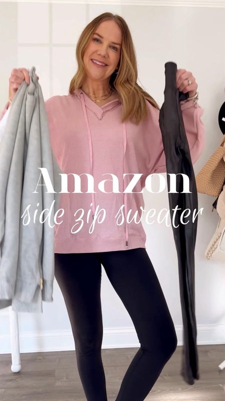This designer inspired sweater is an Amazon best seller and is ON SALE! I love the gold side zip detail that also makes it bump friendly👏🏼 this would be such a great transitional spring outfit! I’m wearing the sweatshirt over the softest tunic tee and faux leather leggings (no front seam in these!!) and have a size medium in everything.

Comfy casual style, comfy chic outfit, nursing friendly outfit, bump friendly top, elevated casual outfit, how to style faux leather leggings, trendy sneakers, Amazon outfit, tunic sweatshirt, size zip sweatshirt, Amazon spring fashion, over 40 fashion

#LTKsalealert #LTKVideo #LTKover40